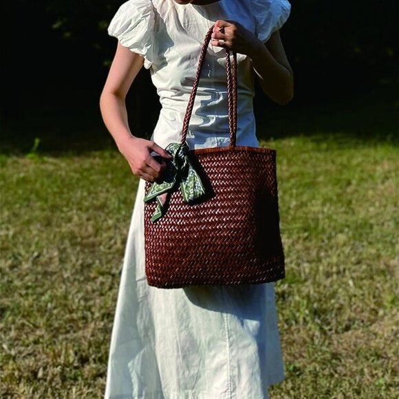 Dragon ๐ Inspired Woven Leather Tote Bag EUC - Picture 3 of 5